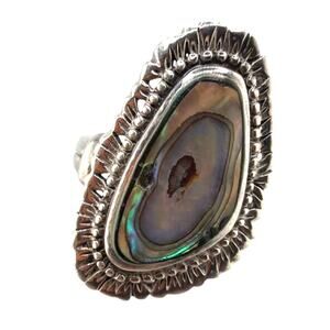 Vintage Sterling Silver Abalone Shell Inlay Scalloped Ring 8